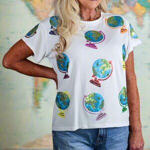 NWT Queen of Sparkles White Globe Tee